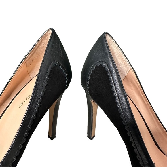 BCBGeneration | Black Suede and Leather Tassel Bow Front Pointed Pumps Size 6.5 - Picture 6 of 11